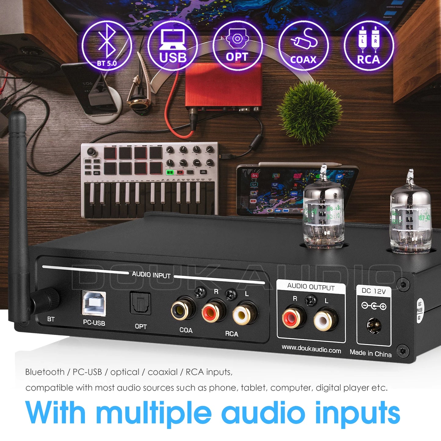Nobsound HiFi Vacuum Tube Stereo Preamplifier USB DAC Bluetooth 5.0 Receiver S/PDIF D/A  Audio Converter with OLED Display LDAC
