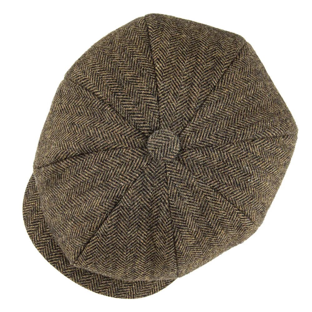 Wool Herringbone Newsboy Cap – Classic British Driver Flat Cap for Men