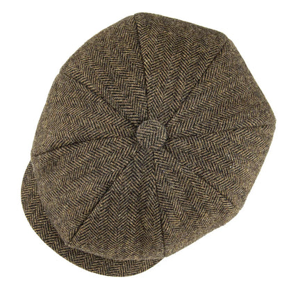 Wool Herringbone Newsboy Cap – Classic British Driver Flat Cap for Men