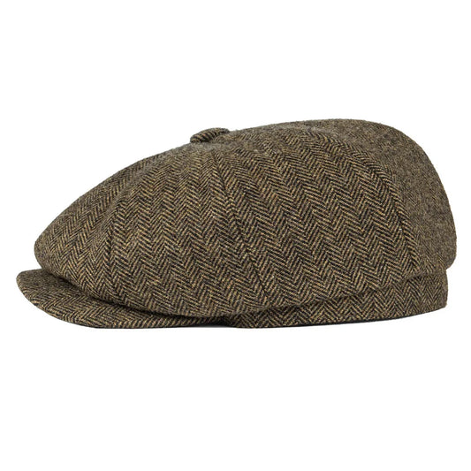 Wool Herringbone Newsboy Cap – Classic British Driver Flat Cap for Men