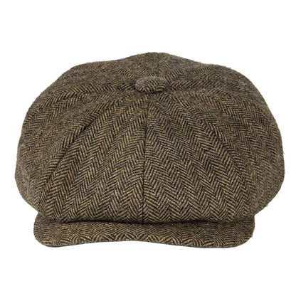 Wool Herringbone Newsboy Cap – Classic British Driver Flat Cap for Men