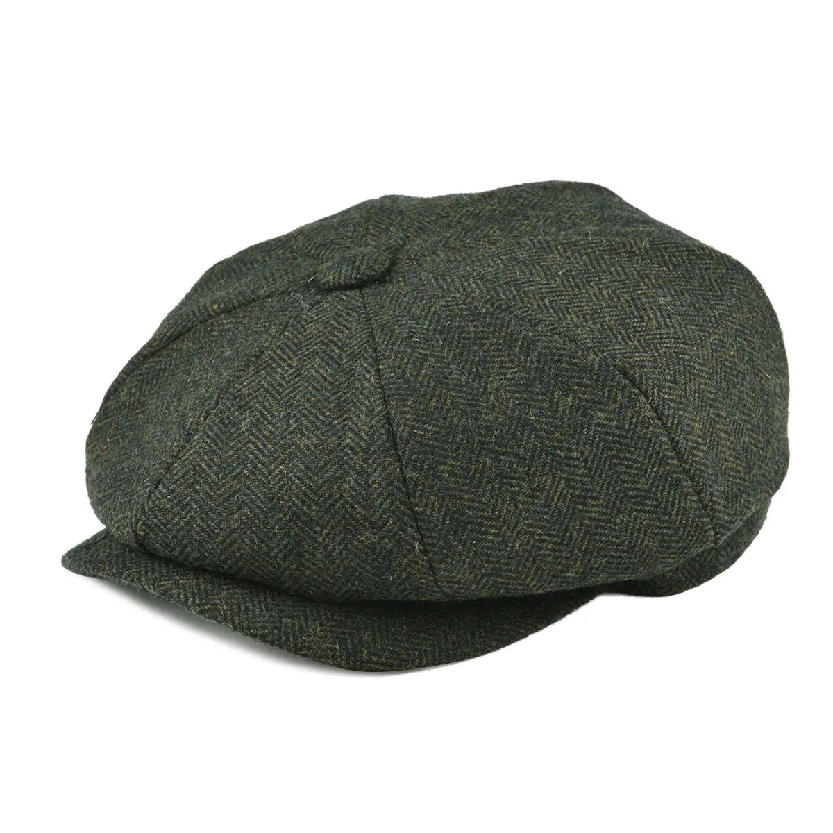 Wool Herringbone Newsboy Cap – Classic British Driver Flat Cap for Men