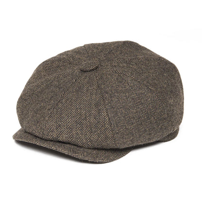 Wool Herringbone Newsboy Cap – Classic British Driver Flat Cap for Men