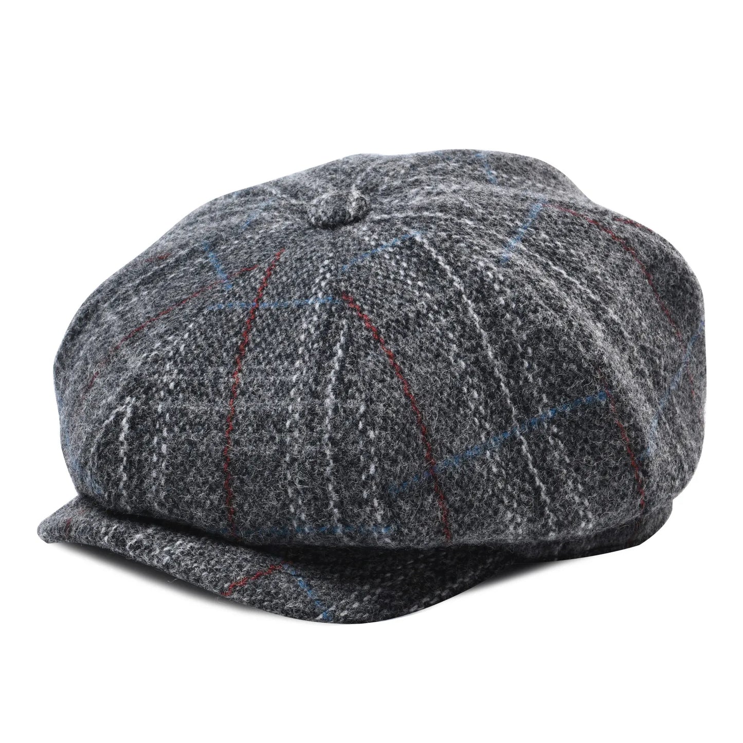 Wool Herringbone Newsboy Cap – Classic British Driver Flat Cap for Men