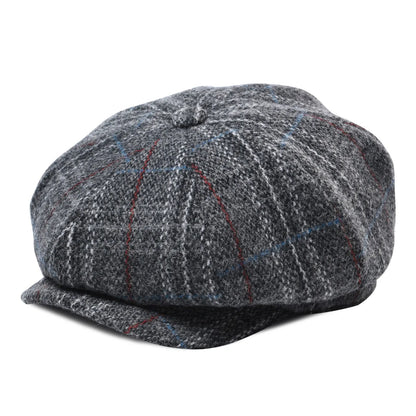 Wool Herringbone Newsboy Cap – Classic British Driver Flat Cap for Men