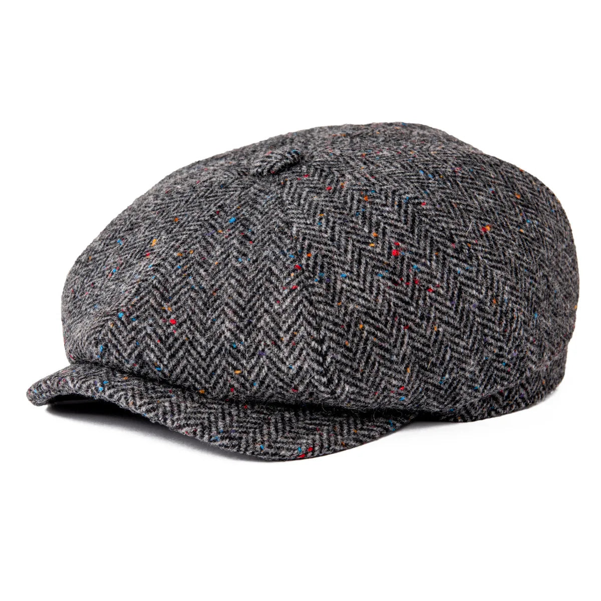 Wool Herringbone Newsboy Cap – Classic British Driver Flat Cap for Men