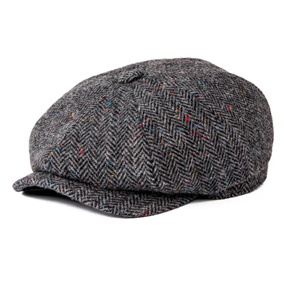 Wool Herringbone Newsboy Cap – Classic British Driver Flat Cap for Men