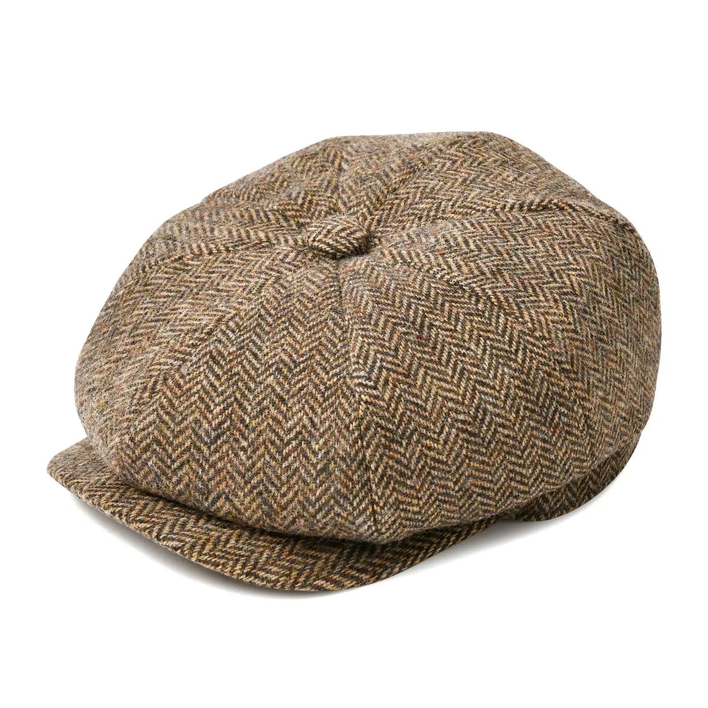 Wool Herringbone Newsboy Cap – Classic British Driver Flat Cap for Men