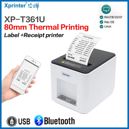 Xprinter 2-in-1 Label Receipt Printer 80mm Bluetooth/USB Printer for Windows/Android XP-T361U