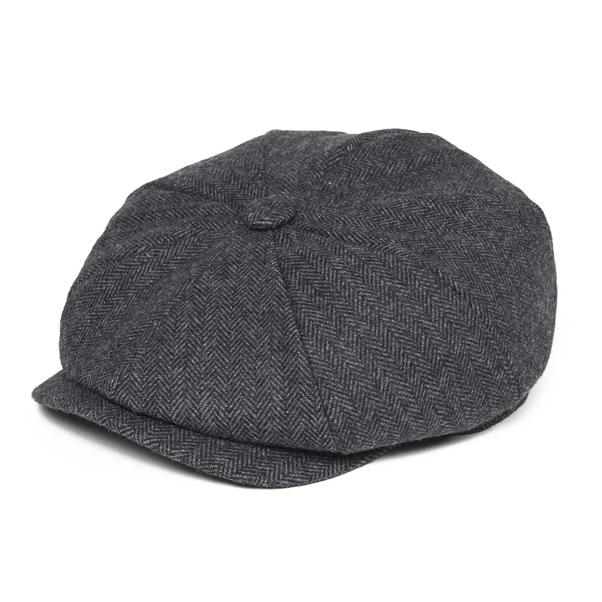 Wool Herringbone Newsboy Cap – Classic British Driver Flat Cap for Men